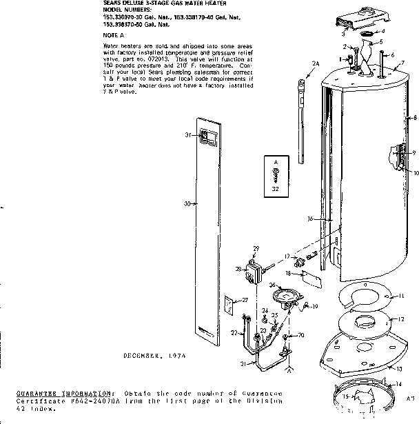 Replacement Parts Diagram and Parts List for 153338170  Kenmore Water Heater