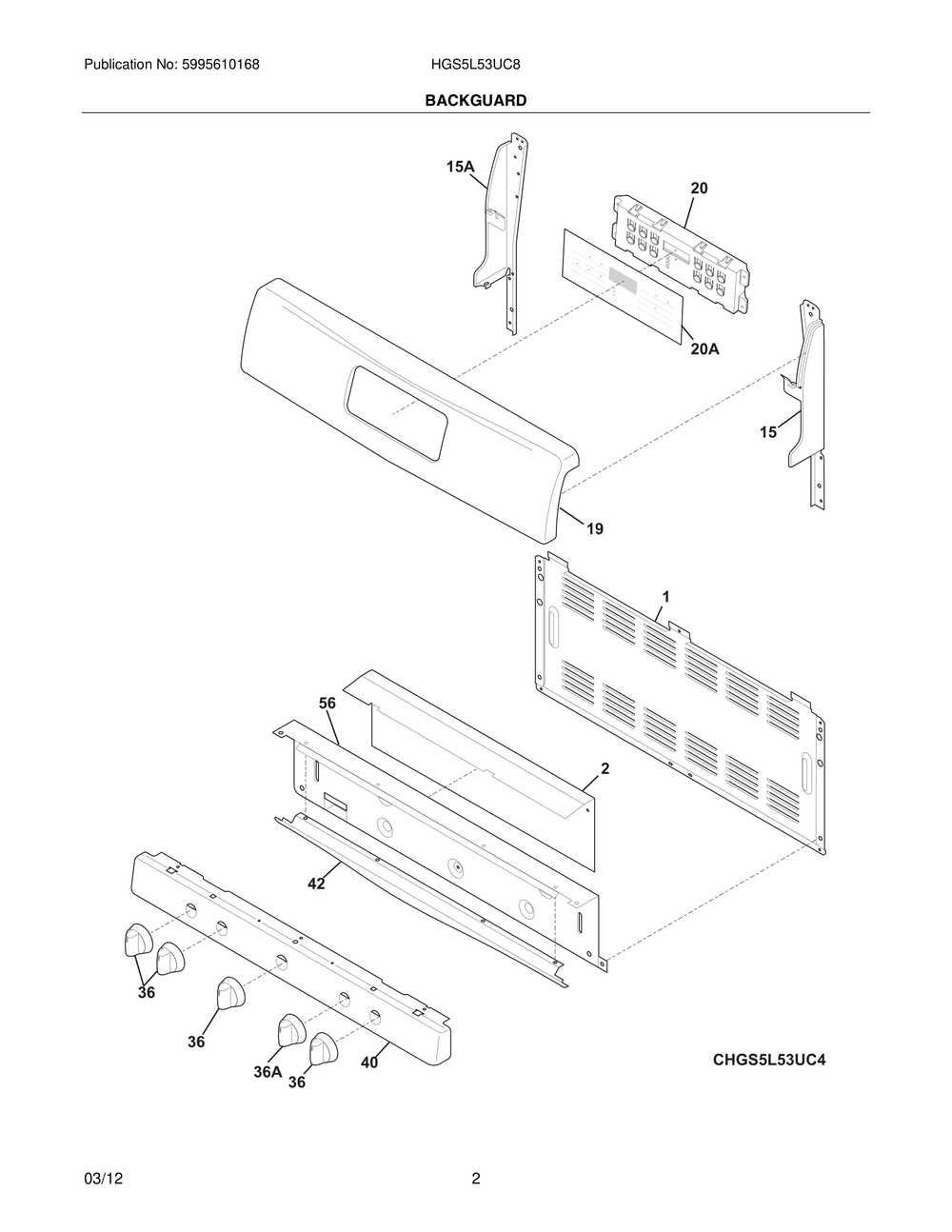Backguard Diagram and Parts List for HGS5L53UC8  Bosch Range