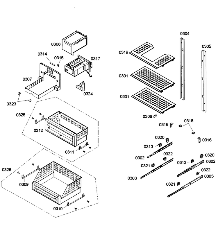 Shelfs Diagram and Parts List for T24ID80NRP 99 Thermador Freezer