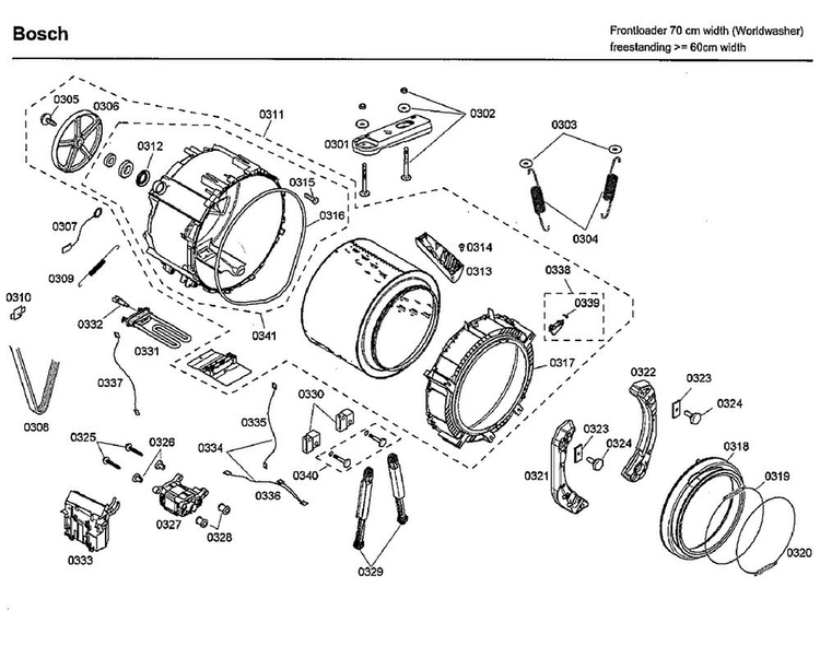 Tub Diagram and Parts List for WFMC4301UC 04 Bosch Washer