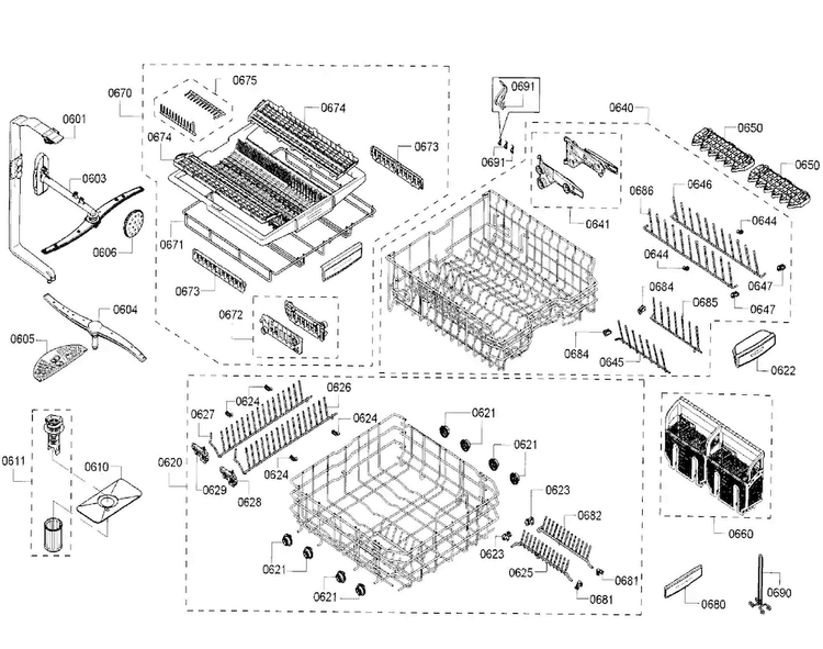 Racks Diagram and Parts List for SHXN8U55UC 07 Bosch Dishwasher