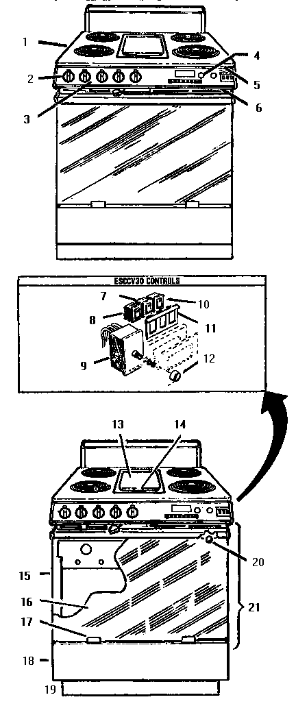 Chassis Diagram and Parts List for ESC30WC  Thermador Range