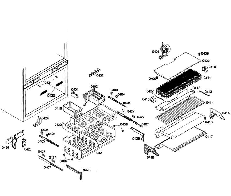 Shelfs Friger Diagram and Parts List for T36IT71FNS 01 Thermador Refrigerator