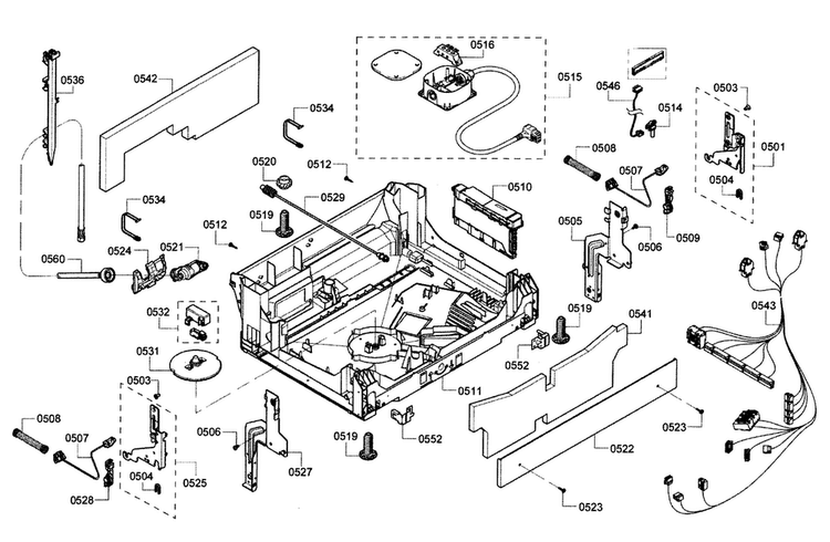 Base Diagram and Parts List for SHX8PT55UC 01 Bosch Dishwasher
