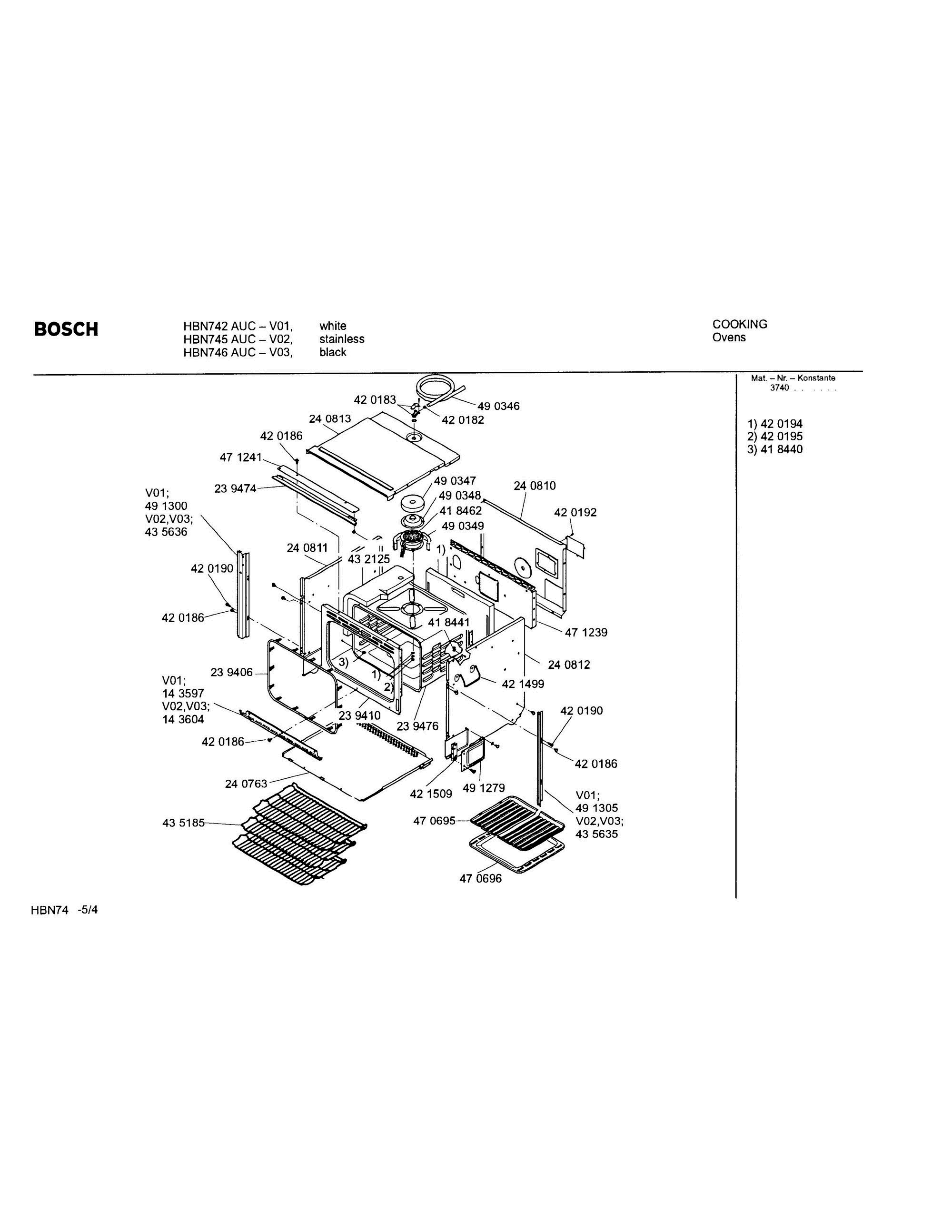 04 - BODY Diagram and Parts List for HBN746AUC(FD8207-)  Bosch Wall Oven