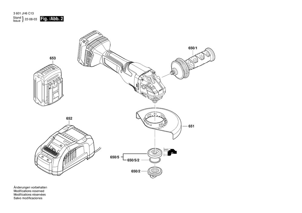 Diagram 2 Diagram and Parts List for GWS18V-13PN 3 601 JH6 C13 Bosch Angle Grinder