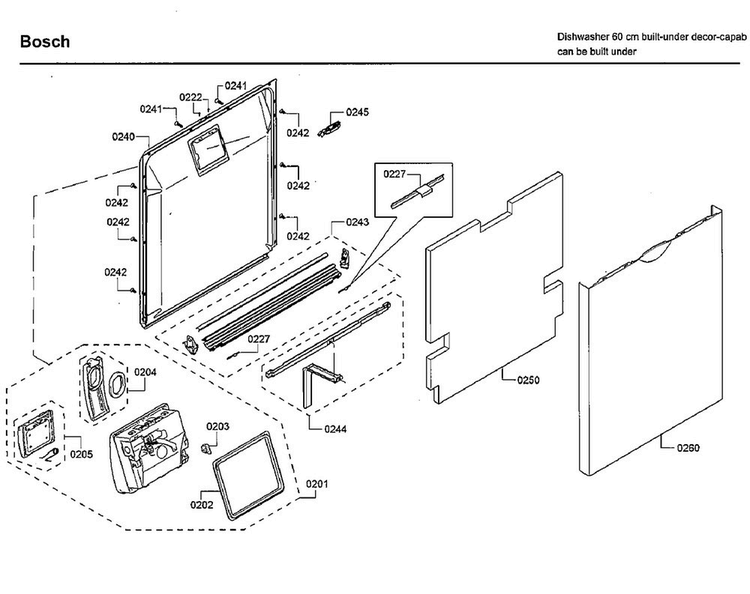 Door Diagram and Parts List for SHSM63W52N 01 Bosch Dishwasher