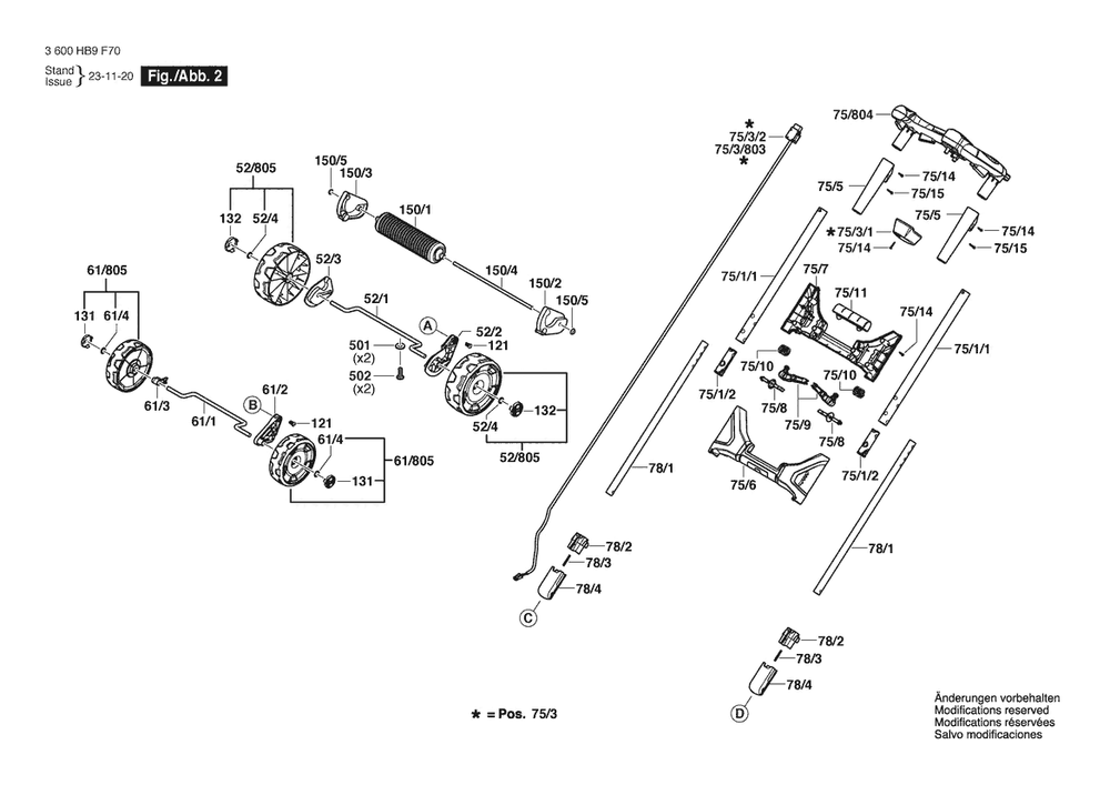 Section 2 Diagram and Parts List for 3600HB9F70  Bosch Lawn Mower