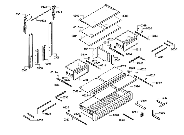 Shelf/drawer Assy Diagram and Parts List for T36IT71NNP 35 Thermador Refrigerator