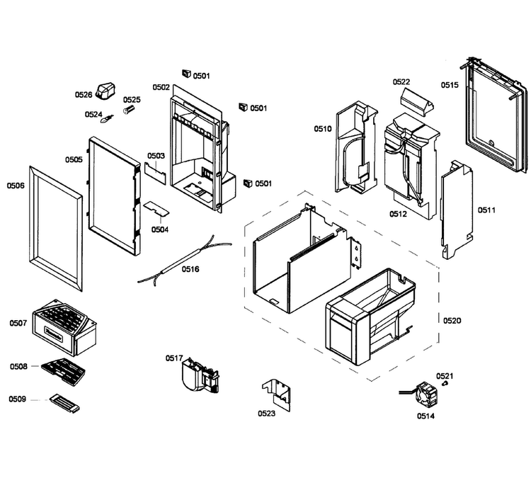 Dispenser Diagram and Parts List for T24ID80NLP 34 Thermador Freezer