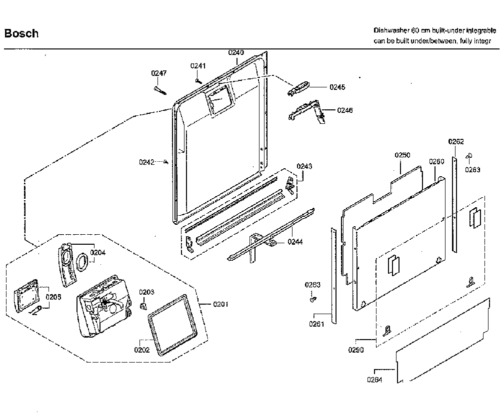 Door Diagram and Parts List for SHV9PT53UC 01 Bosch Dishwasher