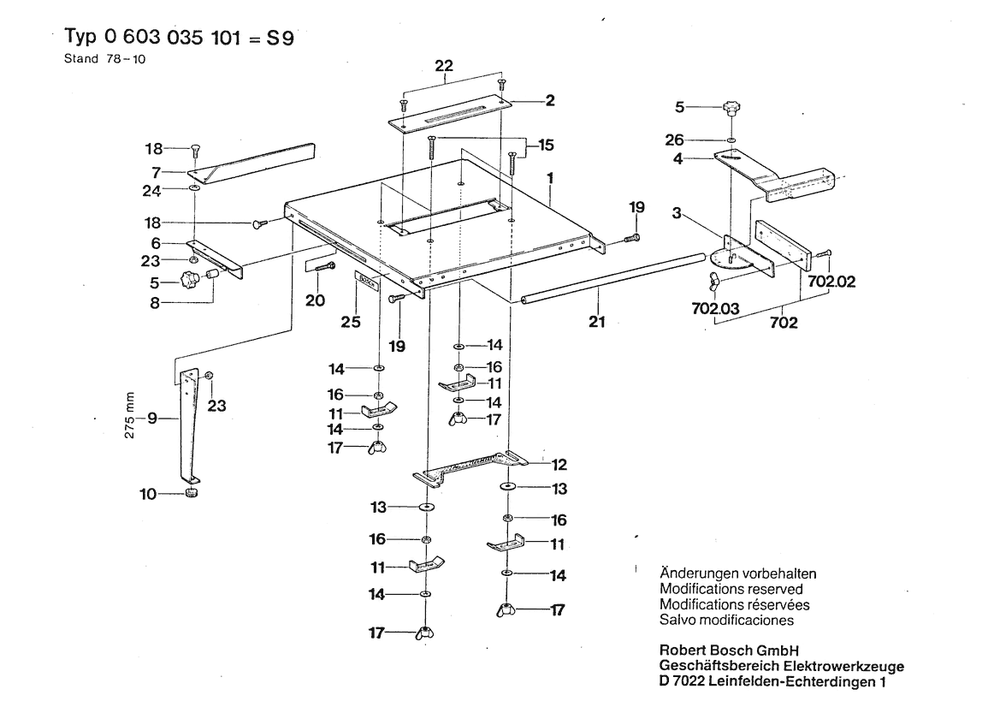 Section 3 Diagram and Parts List for SAEGE 0603035101 Bosch Table Saw
