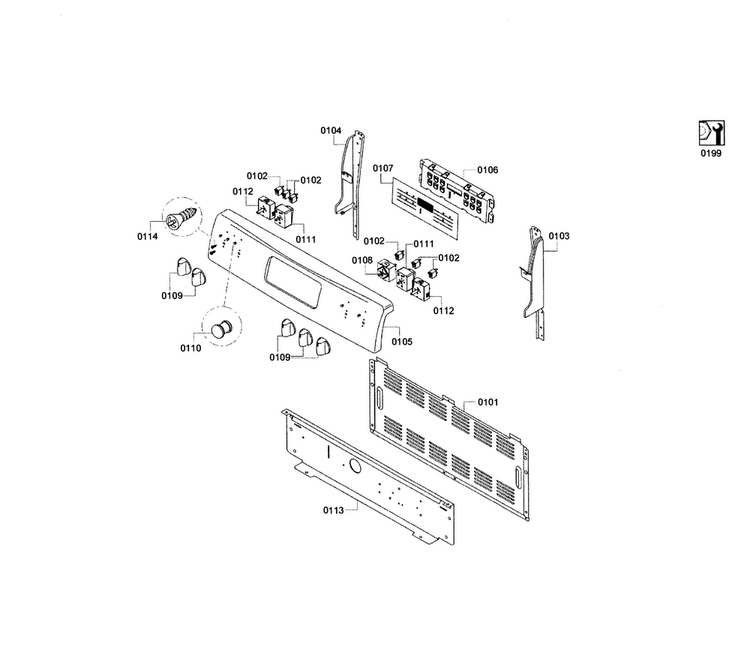 Control Panel Diagram and Parts List for HES5053U 09 Bosch Range