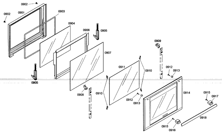 Oven Door Assy Diagram and Parts List for MEMCW301ES01  Thermador Microwave