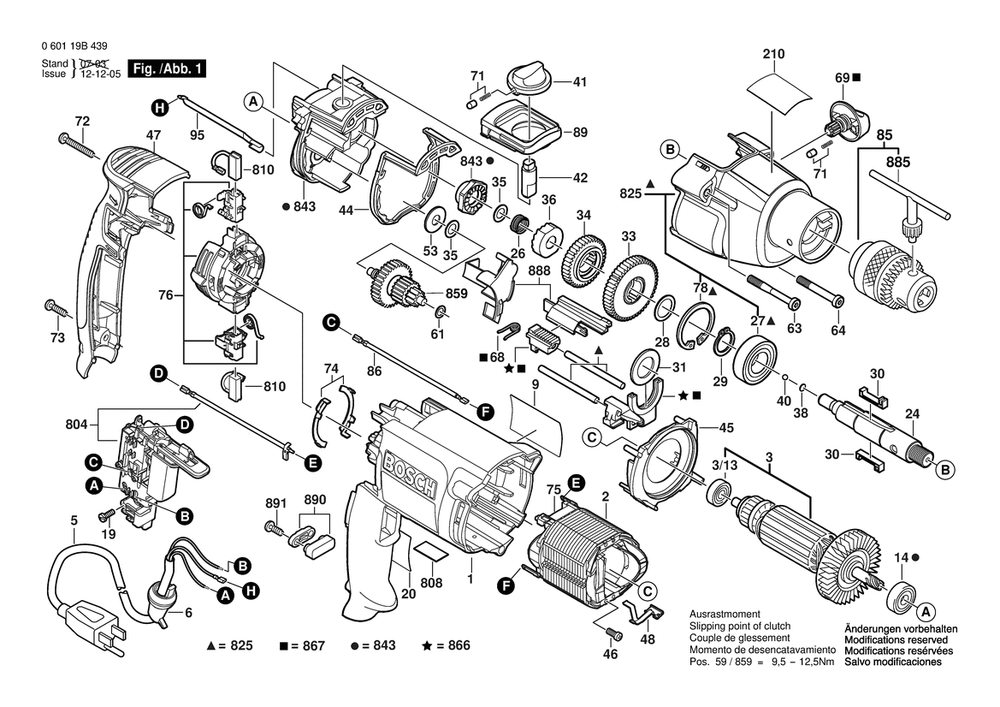 Section 1 Diagram and Parts List for 060119B439  Bosch Impact Driver