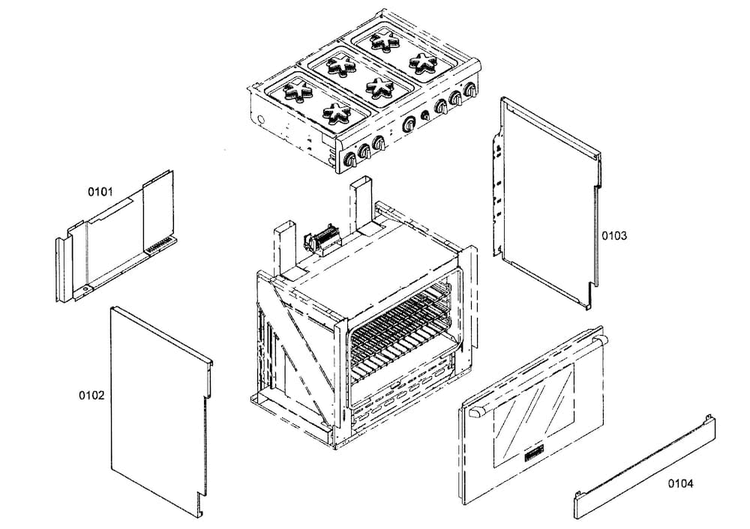 Cabinet Parts Diagram and Parts List for PRG366EH01  Thermador Range