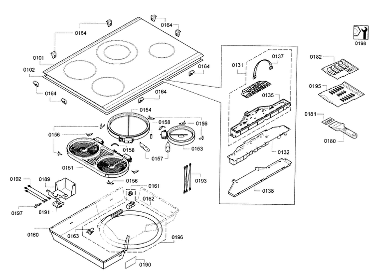 Cooktop Assy Diagram and Parts List for NET8066UC 01 Bosch Cooktop