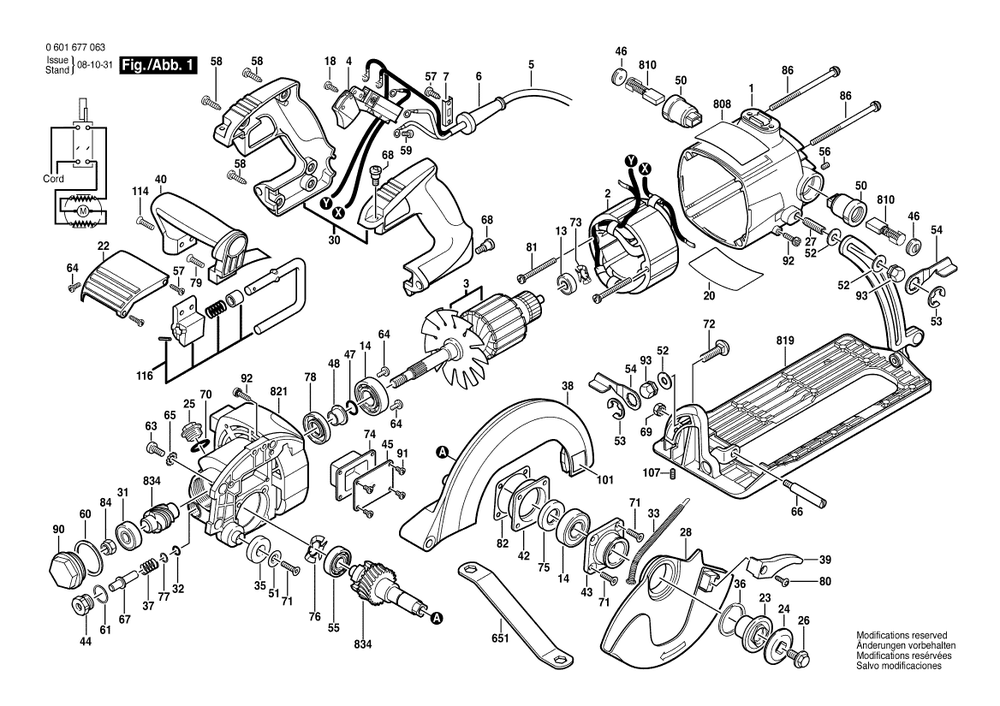 Page A Diagram and Parts List for 1677M 0601677063 Bosch Circular Saw