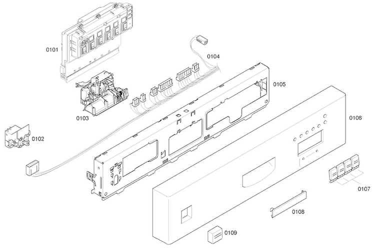 Front Panel Diagram and Parts List for SHE43C06UC 22 Bosch Dishwasher