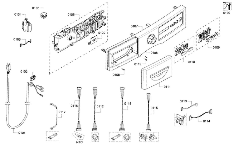 Front Panel Diagram and Parts List for WFVC844PUC 20 Bosch Washer