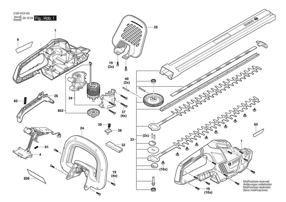 Section 1 Diagram and Parts List for 3600HC9400  Bosch Hedge Trimmer