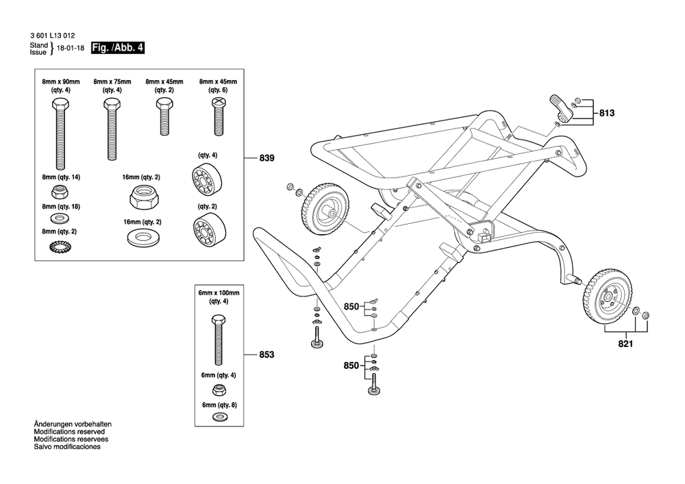 Page D Diagram and Parts List for 4100 3601L13012 Bosch Table Saw