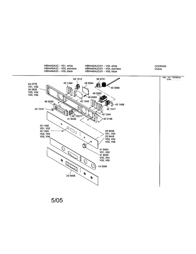 Fascia Panel Diagram and Parts List for HBN445AUC 01 Bosch Wall Oven