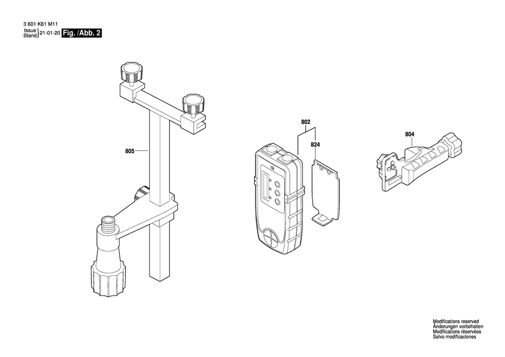 Page 2 Diagram and Parts List for GRL800-20HV 3601K61M11 Bosch Laser Level