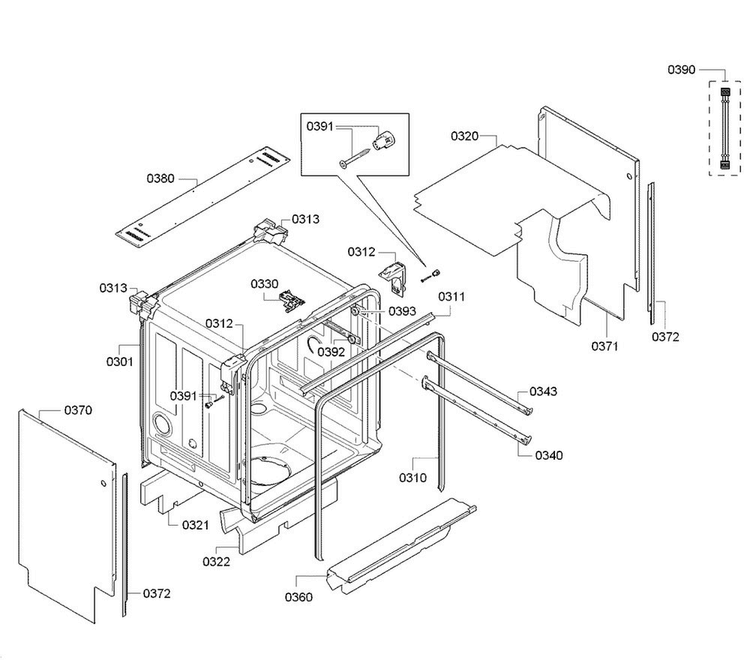Tub Diagram and Parts List for SGX68U55UC 98 Bosch Dishwasher