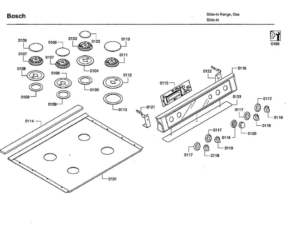 Cooktop Assembly Diagram and Parts List for HDI7032U 06 Bosch Range