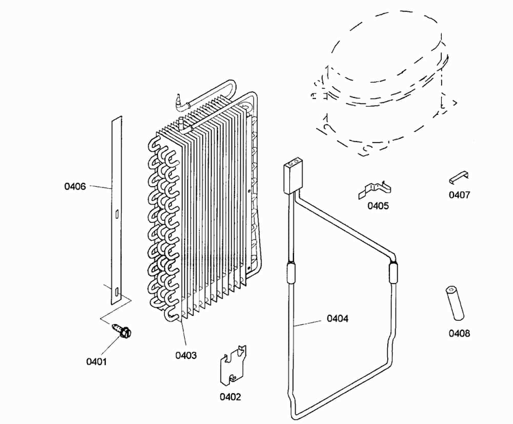 Evaporator Diagram and Parts List for KBUDT4265E 01 Thermador Refrigerator