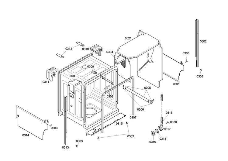 Cabinet Assy Diagram and Parts List for SHE46C06UC 40 Bosch Dishwasher