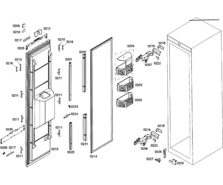 Door Assy Diagram and Parts List for T18ID80NLP 20 Thermador Freezer