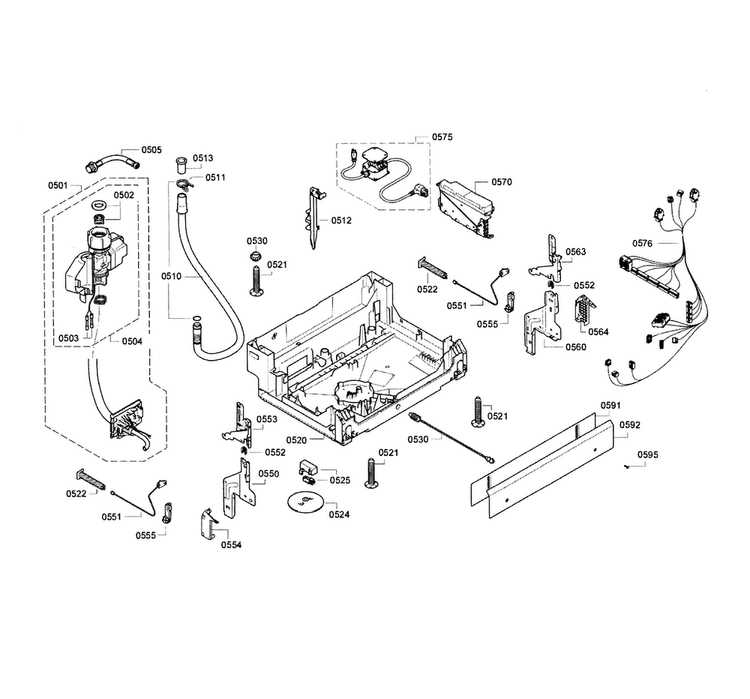 Base Assy Diagram and Parts List for SGE63E15UC 74 Bosch Dishwasher