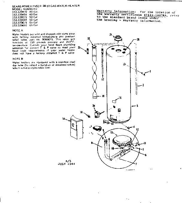 Replacement Parts Diagram and Parts List for 153339472  Kenmore Water Heater