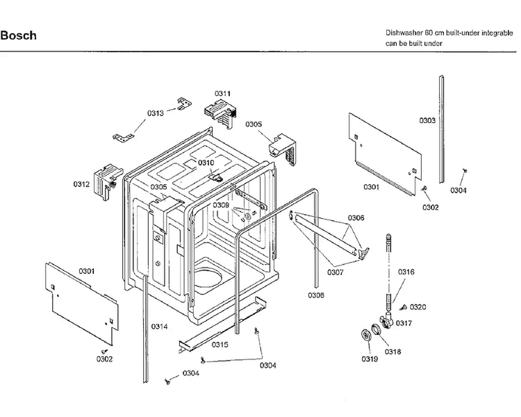 Frame Diagram and Parts List for SHX33A02UC 30 Bosch Dishwasher