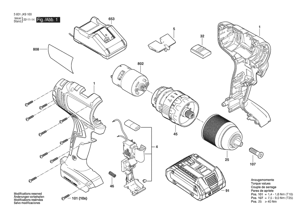 Section 1 Diagram and Parts List for 3601JK9300  Bosch Hammer Drill