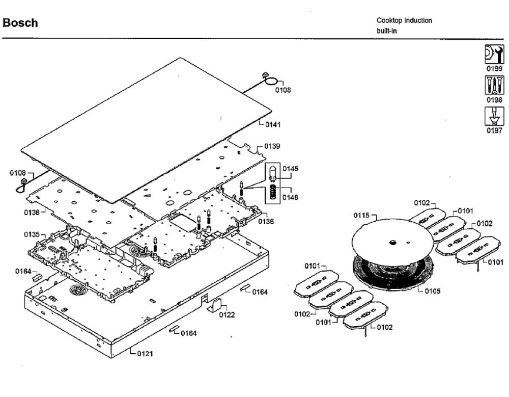 Cabinet Parts Diagram and Parts List for NITP668UC 01 Bosch Cooktop