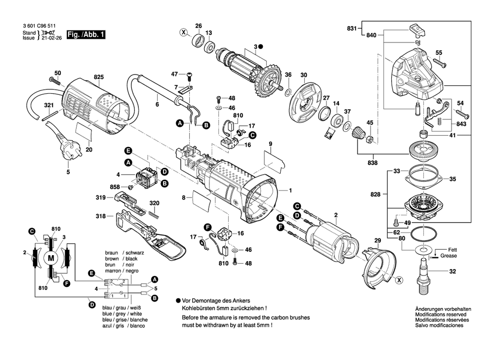Page 1 Diagram and Parts List for GWS10-45PE 3601C96511 Bosch Angle Grinder
