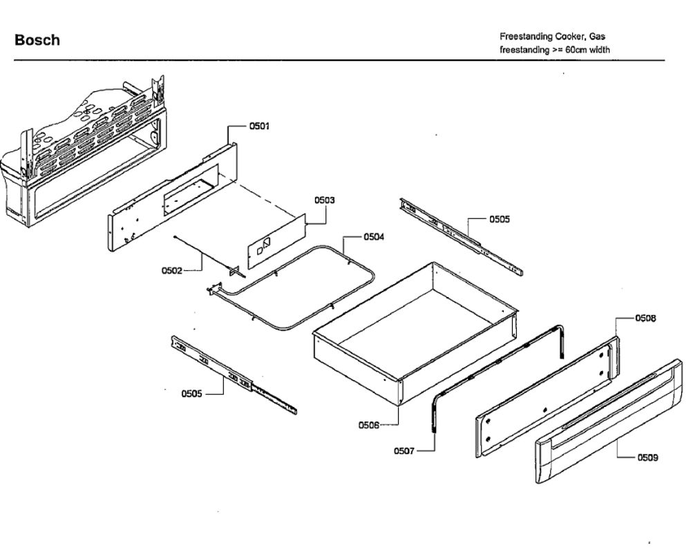 Drawer Diagram and Parts List for HGS7132UC 03 Bosch Range