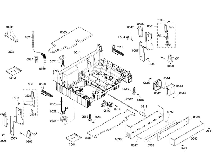 Base Diagram and Parts List for SHX57C05UC 46 Bosch Dishwasher