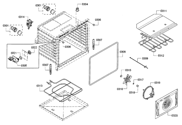 Cavity Diagram and Parts List for HBN8451UC 01 Bosch Wall Oven