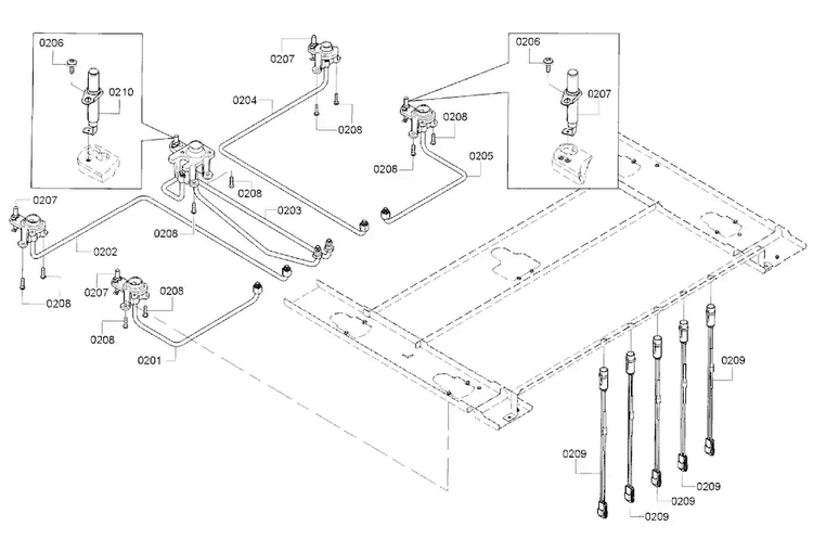 Valve Assy Diagram and Parts List for NGMP655UC 01 Bosch Cooktop