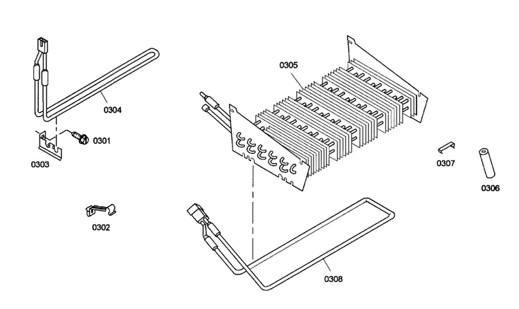 Evaporator Diagram and Parts List for KBURT3655E01  Thermador Refrigerator