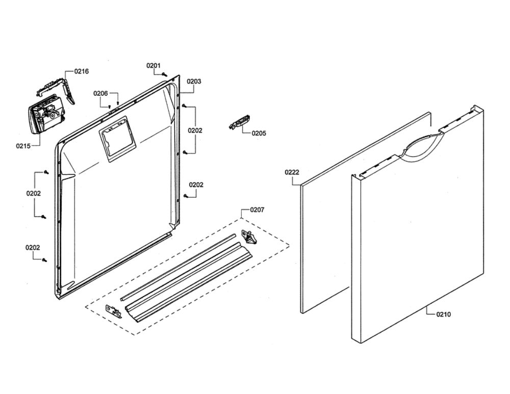 Door/Dispenser Diagram and Parts List for SHE3ARL5UC 12 Bosch Dishwasher