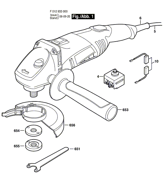Bosch 9330 (F012933001) Diagram and Parts List for 9330 F012933001 Bosch Angle Grinder