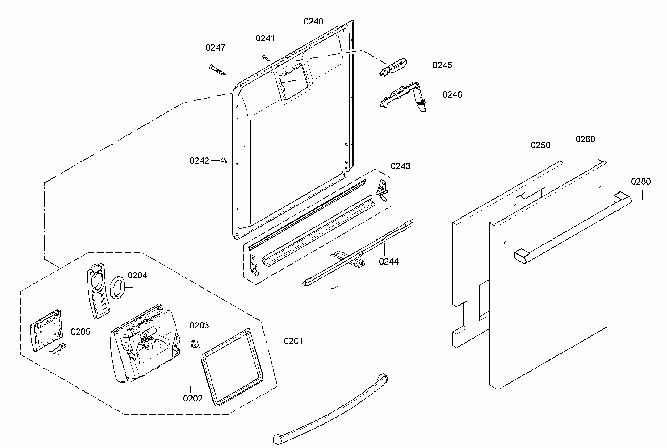 Door Assy Diagram and Parts List for S47KMK35UC 25 Bosch Dishwasher