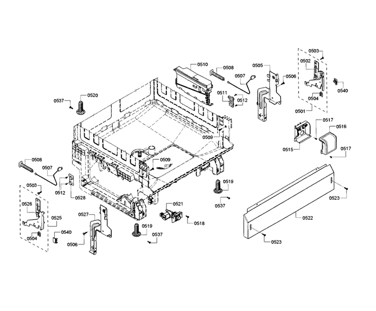 Base Diagram and Parts List for SHE3AR55UC 18 Bosch Dishwasher