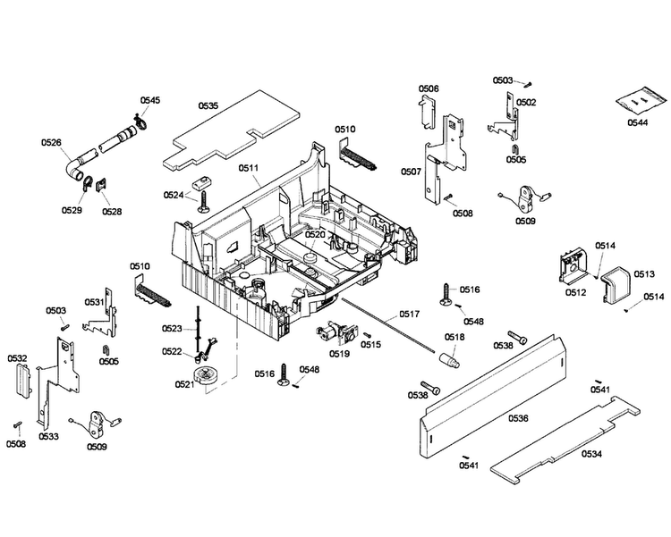Base Assy Diagram and Parts List for DWHD410HPR 60 Thermador Dishwasher
