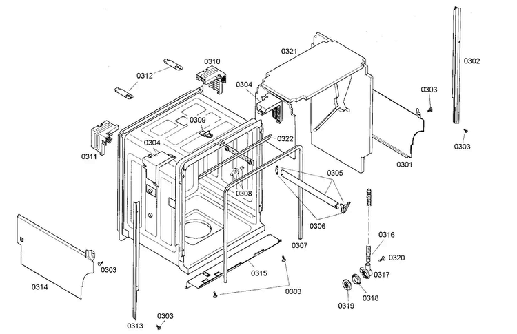 Cabinet Parts Diagram and Parts List for SHX45M01UC 48 Bosch Dishwasher